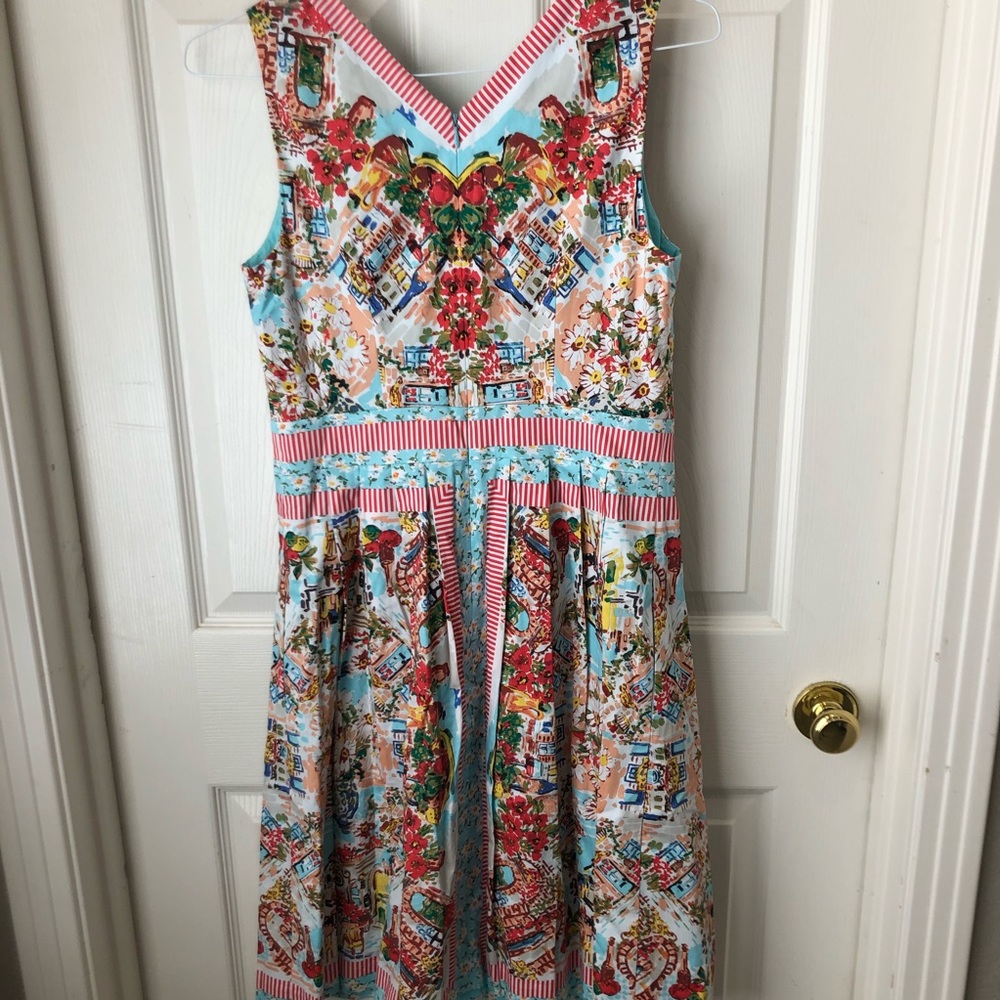 Talbots Sleeveless V‑Neck Midi Dress in Turquoise, Red, Pink